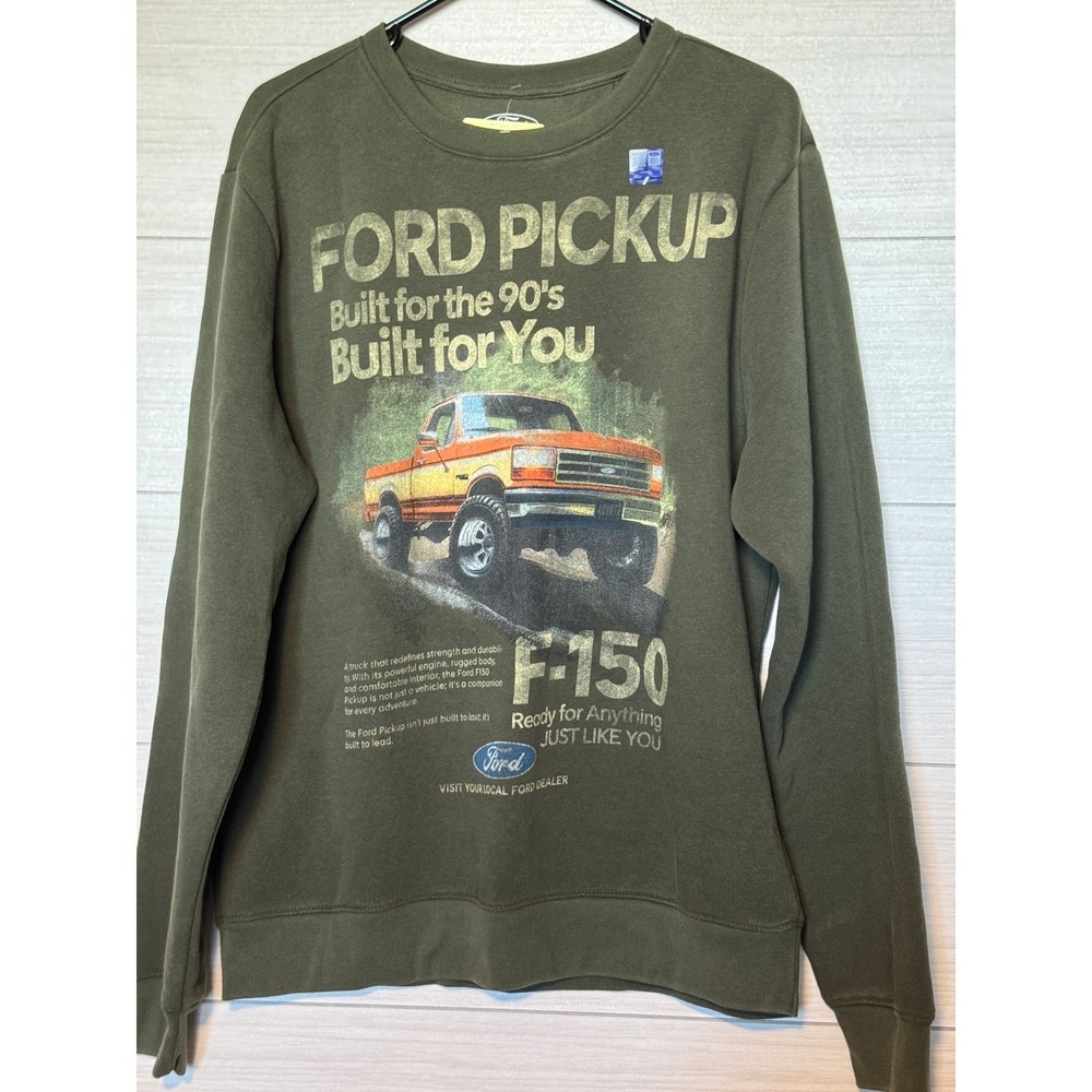 Ford Pickup F-150 Graphic Fleece Crewneck Sweatshirt Mens Medium Olive Green NEW